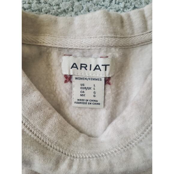 Ariat Beige Floral Cross-Stitch Sweatshirt Western Rose Crew Pullover  Large - Picture 4 of 4